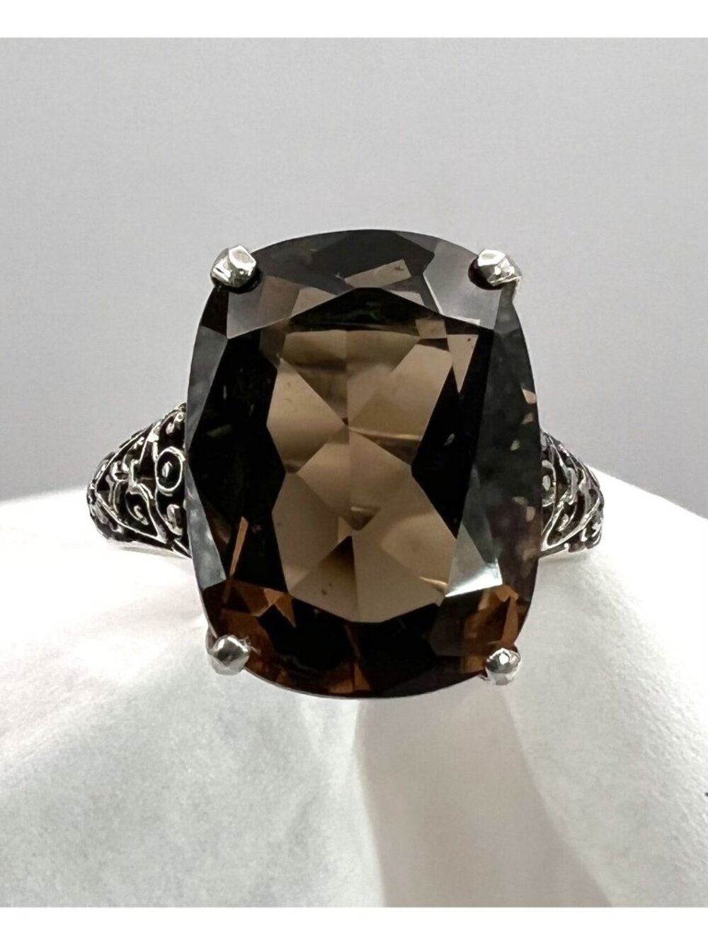 Vintage Designer CNA Ornate Sterling Silver & Smoky Quartz Ring Size 9 - Picture 2 of 10